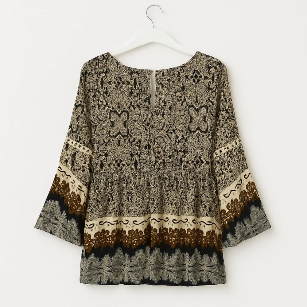 Umgee Boho Paisley Bell-Sleeve Romper Jumpsuit Size M - Picture 4 of 11